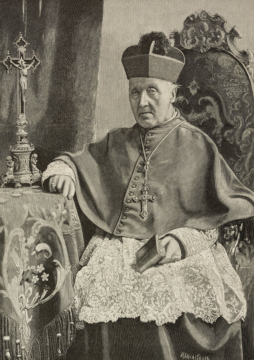 Portrett av Luigi Nazari av Calabiana (1808-1893), italiensk politiker og erkebiskop av Italia, gravert av Ernesto Mancastropa etter foto av Ganzini og Gabriel, fra L
