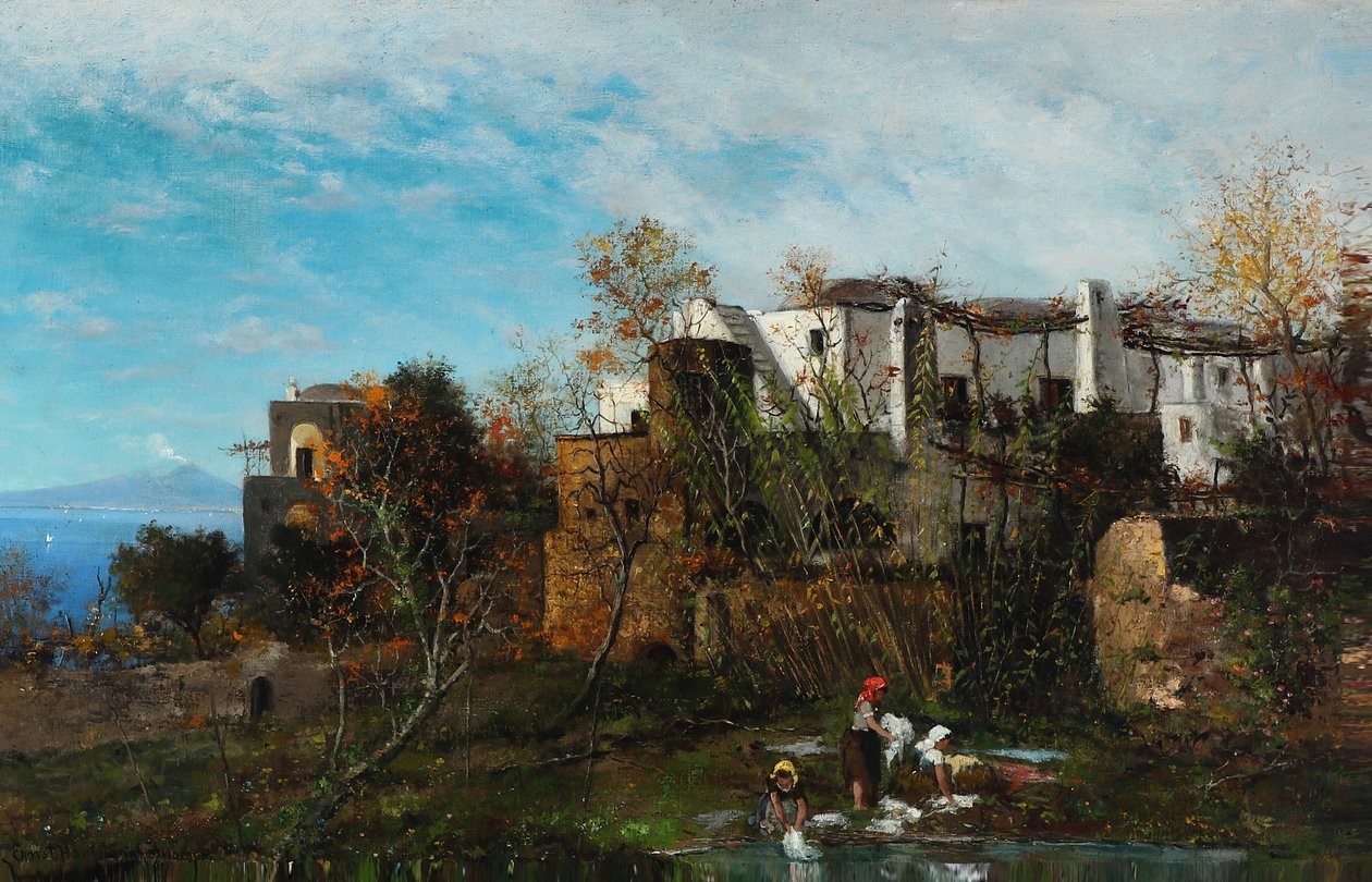 Vaskerier foran landsbyen av Ernst Hanfstaengl