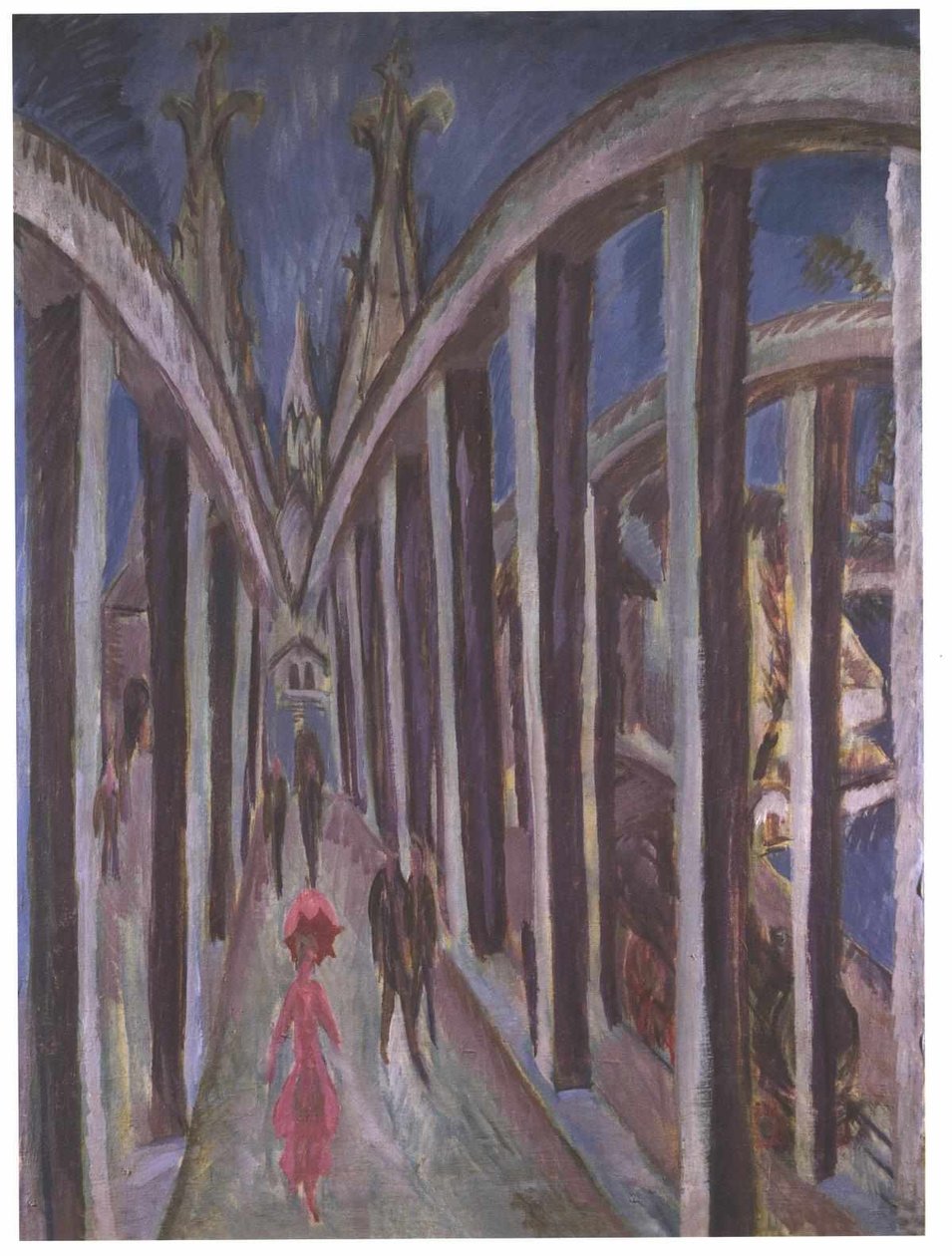 Bro over Rhinen på Köln tysk: Rheinbrücke i Köln, Rheinbrücke bei Kolnn av Ernst Ludwig Kirchner