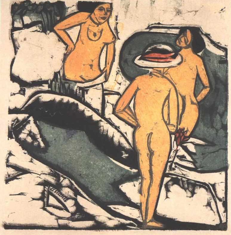Kvinner som bader mellom hvite steiner av Ernst Ludwig Kirchner