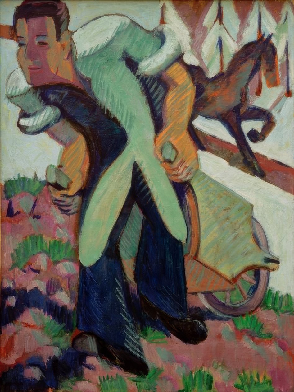 Bonde trekker en trillebår av Ernst Ludwig Kirchner
