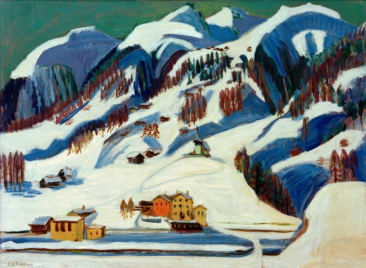 Fjell og hus i snøen av Ernst Ludwig Kirchner