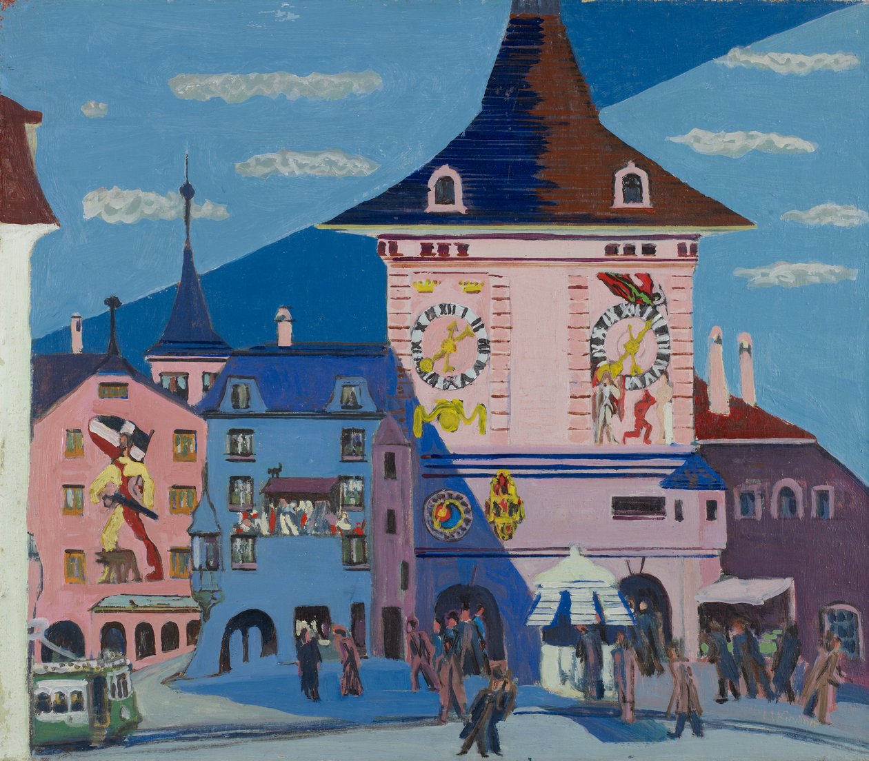 Bern med klokketårn, 1935 av Ernst Ludwig Kirchner