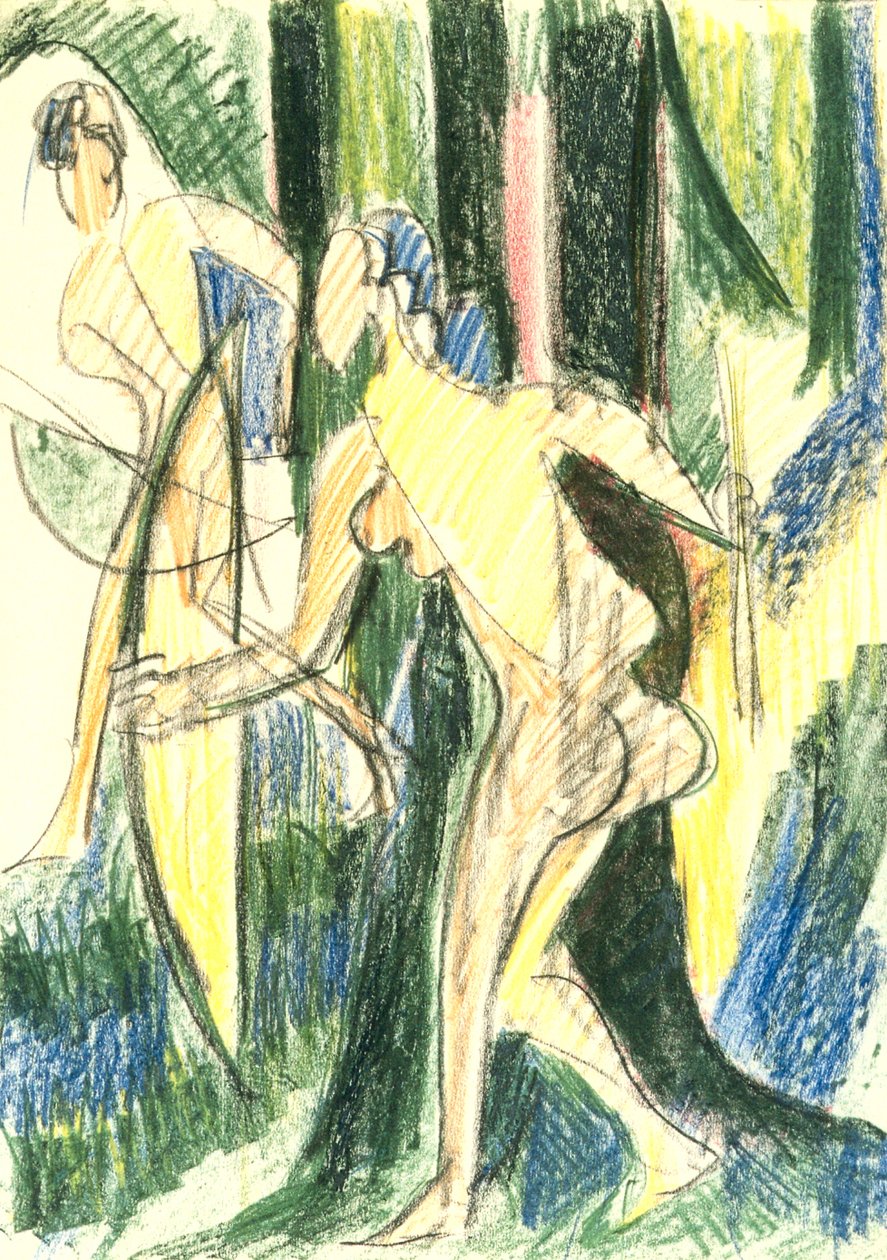 Bueskytingsjenter i skogen av Ernst Ludwig Kirchner
