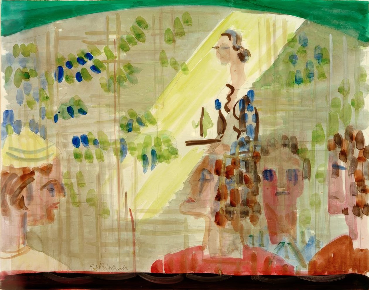 Kaféscene med servitør, sett gjennom butikkvindu av Ernst Ludwig Kirchner