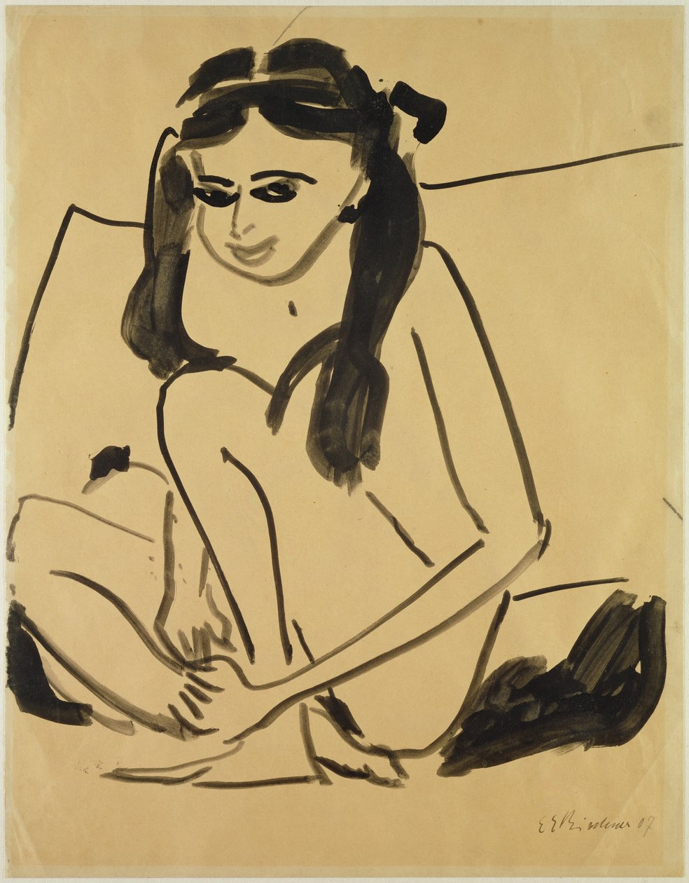 Hukende naken jente av Ernst Ludwig Kirchner