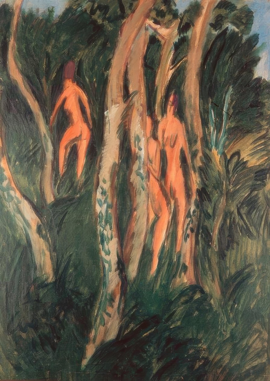 Tre nakenbilder under trærne av Ernst Ludwig Kirchner