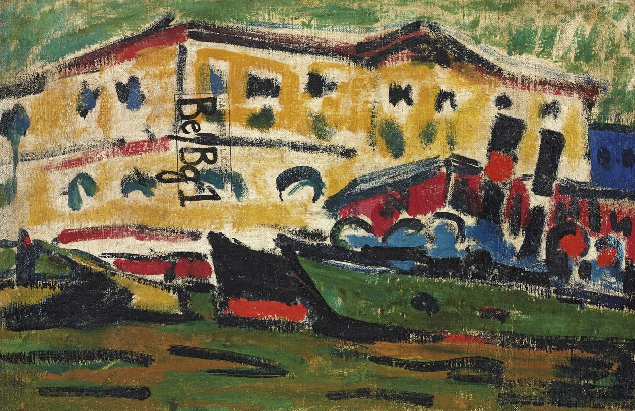Elbe lektere foran gule hus av Ernst Ludwig Kirchner