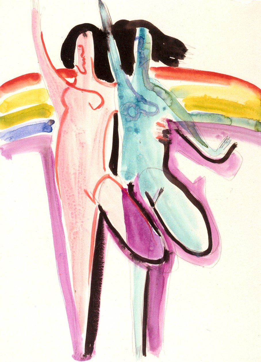 Design for festsalen i Essen, to dansere av Ernst Ludwig Kirchner