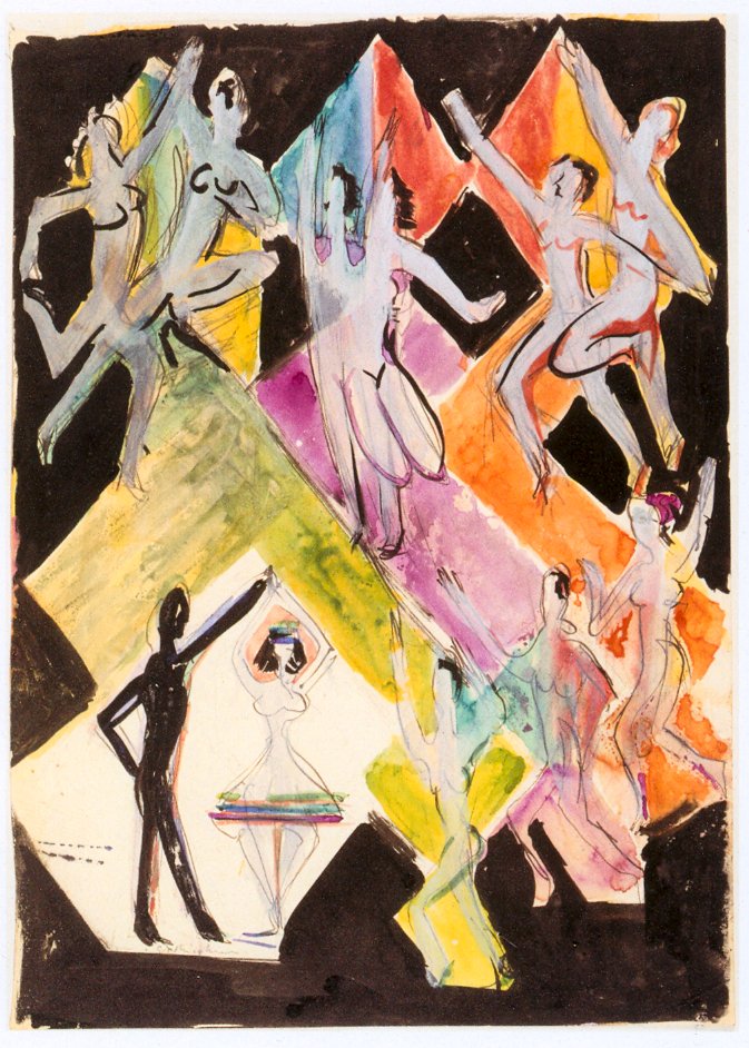 Utkast til veggmaleri av farger av Ernst Ludwig Kirchner