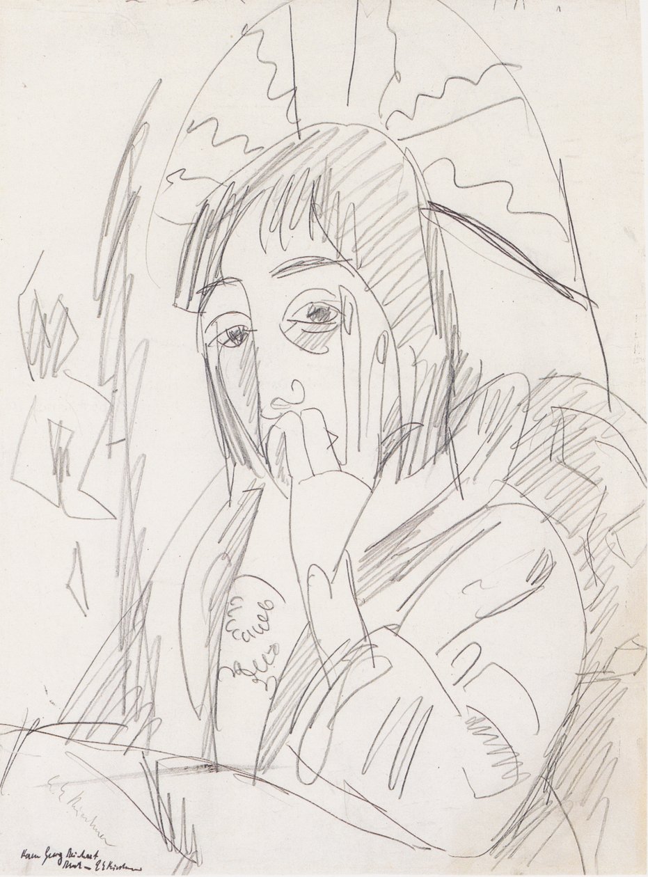 Erna med en japansk paraply av Ernst Ludwig Kirchner
