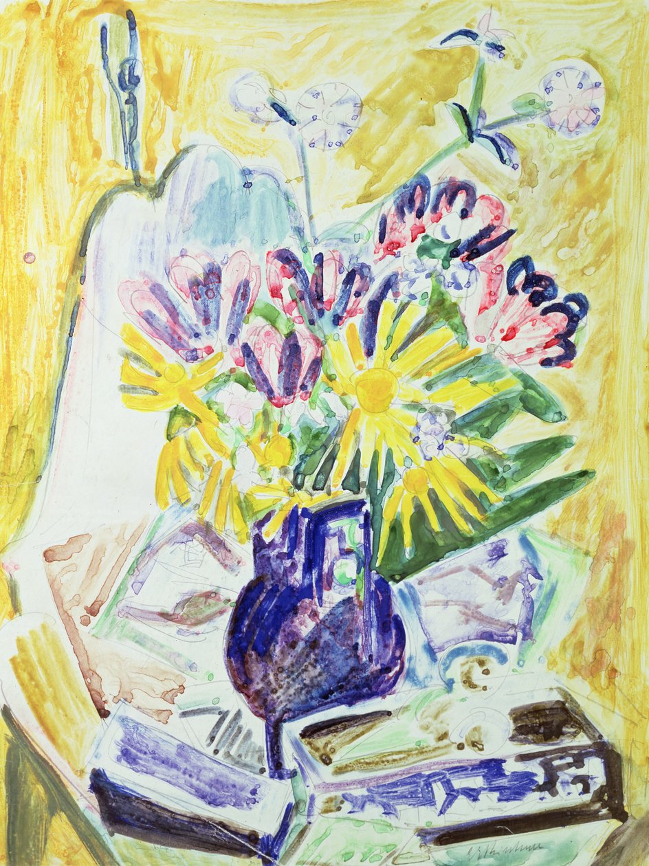 Blomster i en vase, 1918-19 (wc på papir) av Ernst Ludwig Kirchner