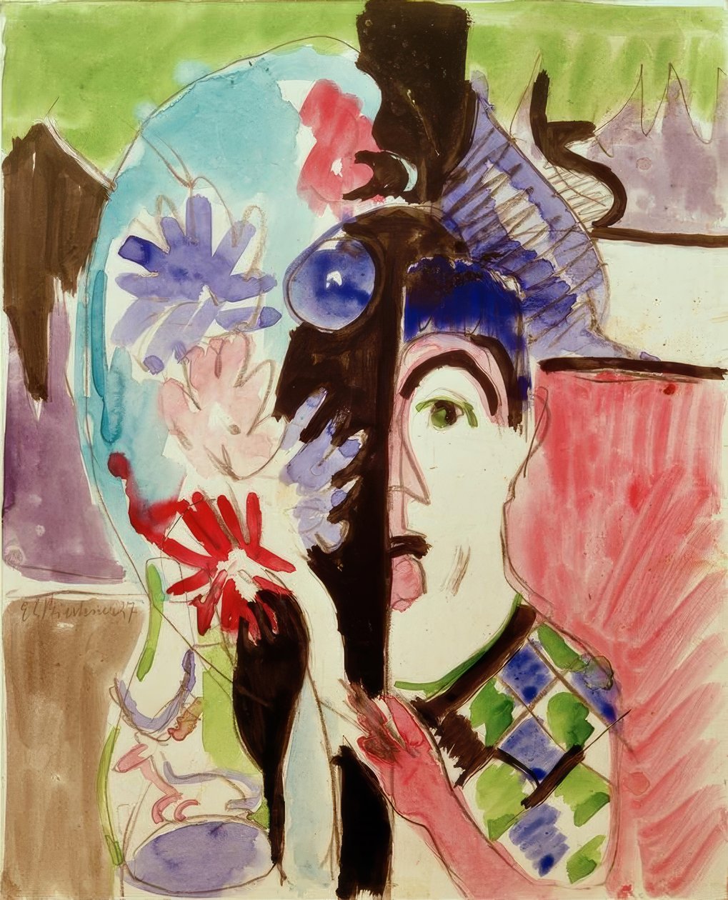 Kvinne med blomster av Ernst Ludwig Kirchner