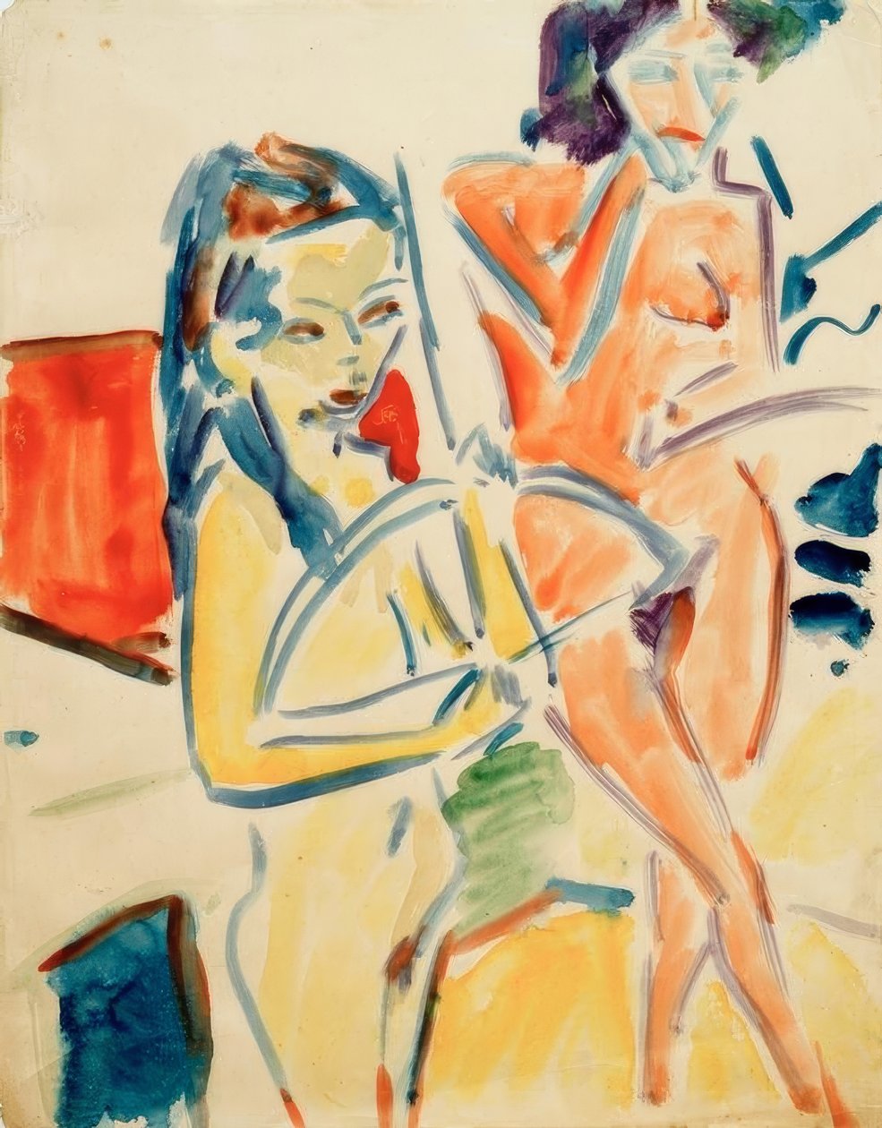 Fränzi med bue og naken av Ernst Ludwig Kirchner