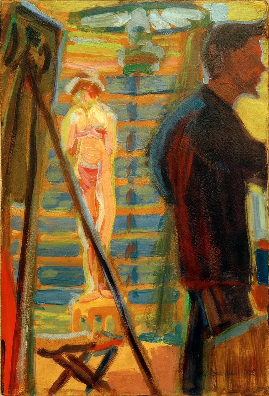 Heckel og modell i studio av Ernst Ludwig Kirchner