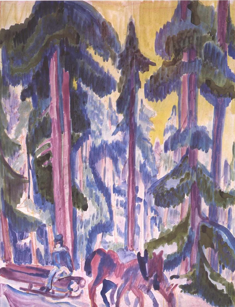 Trevogn i skogen av Ernst Ludwig Kirchner