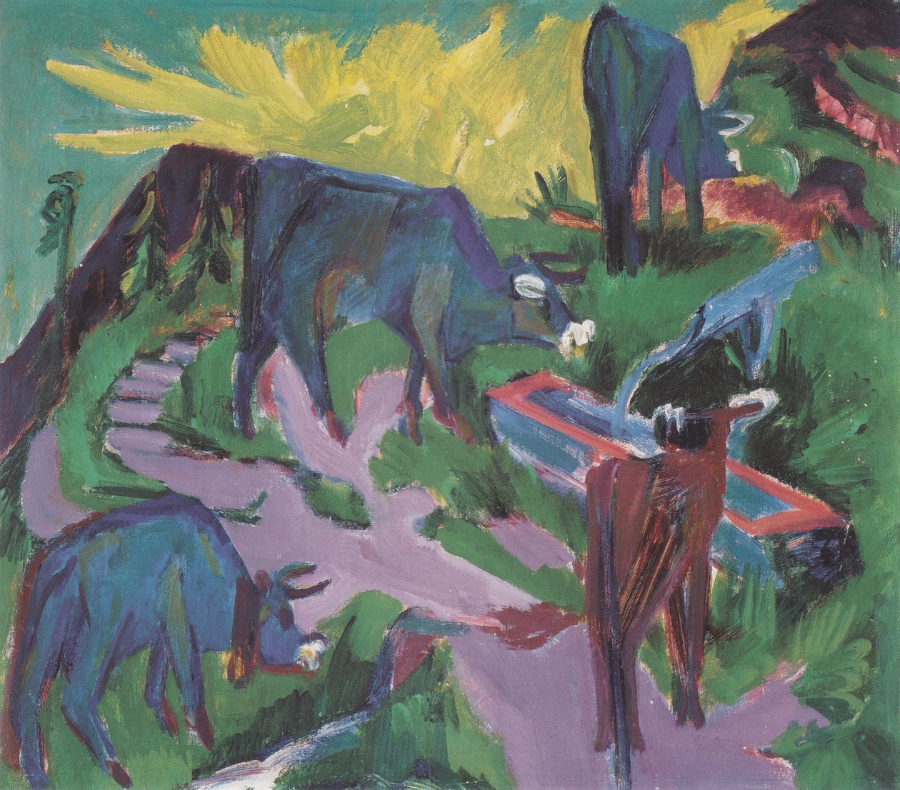Kyr ved solnedgang av Ernst Ludwig Kirchner