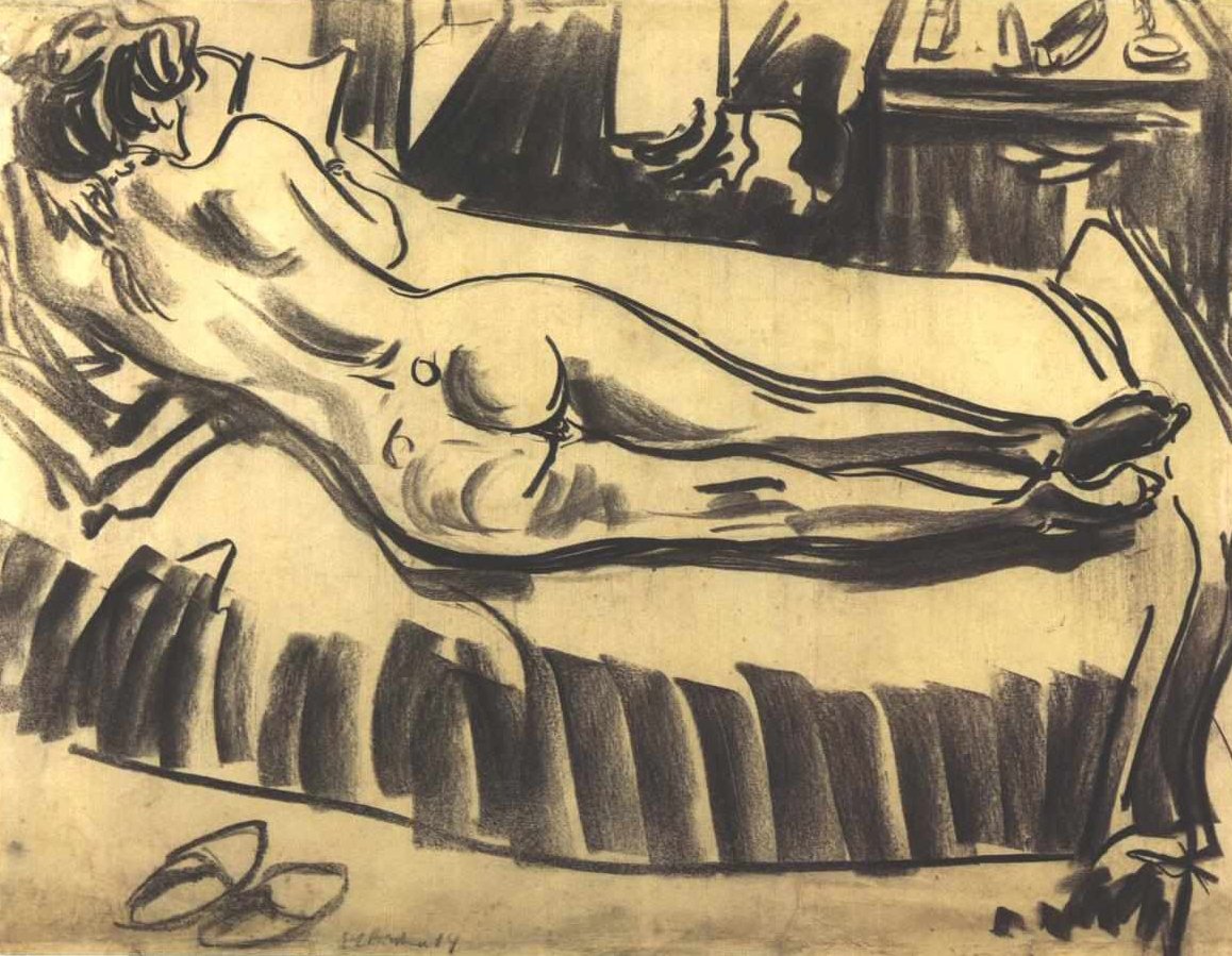 Naken som ligger på sofaen av Ernst Ludwig Kirchner
