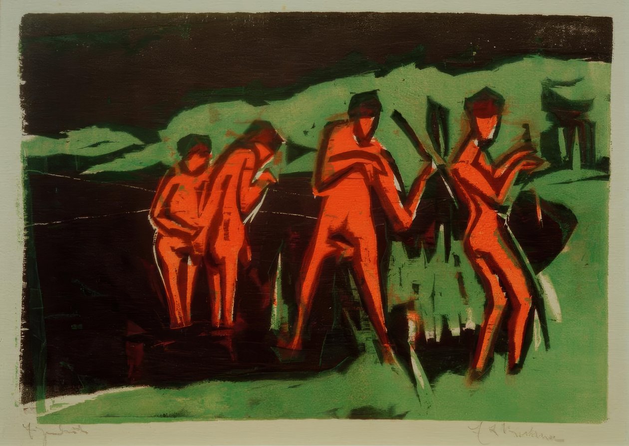 Badende som kaster siv av Ernst Ludwig Kirchner