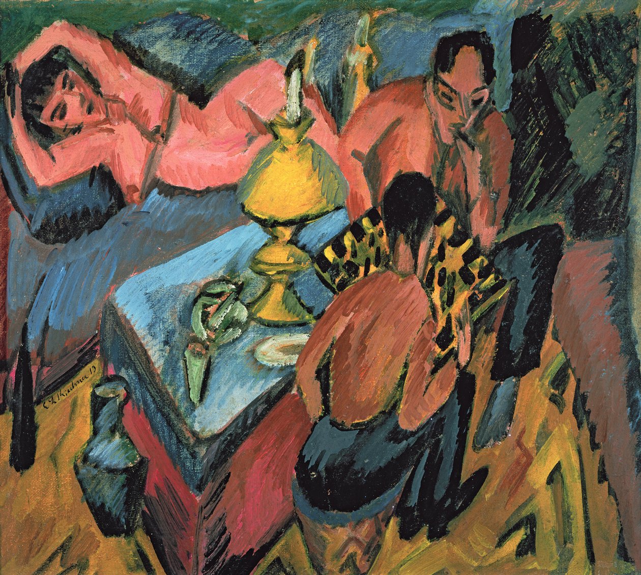 Otto Muller (1874-1930) Spiller sjakk, 1913 av Ernst Ludwig Kirchner