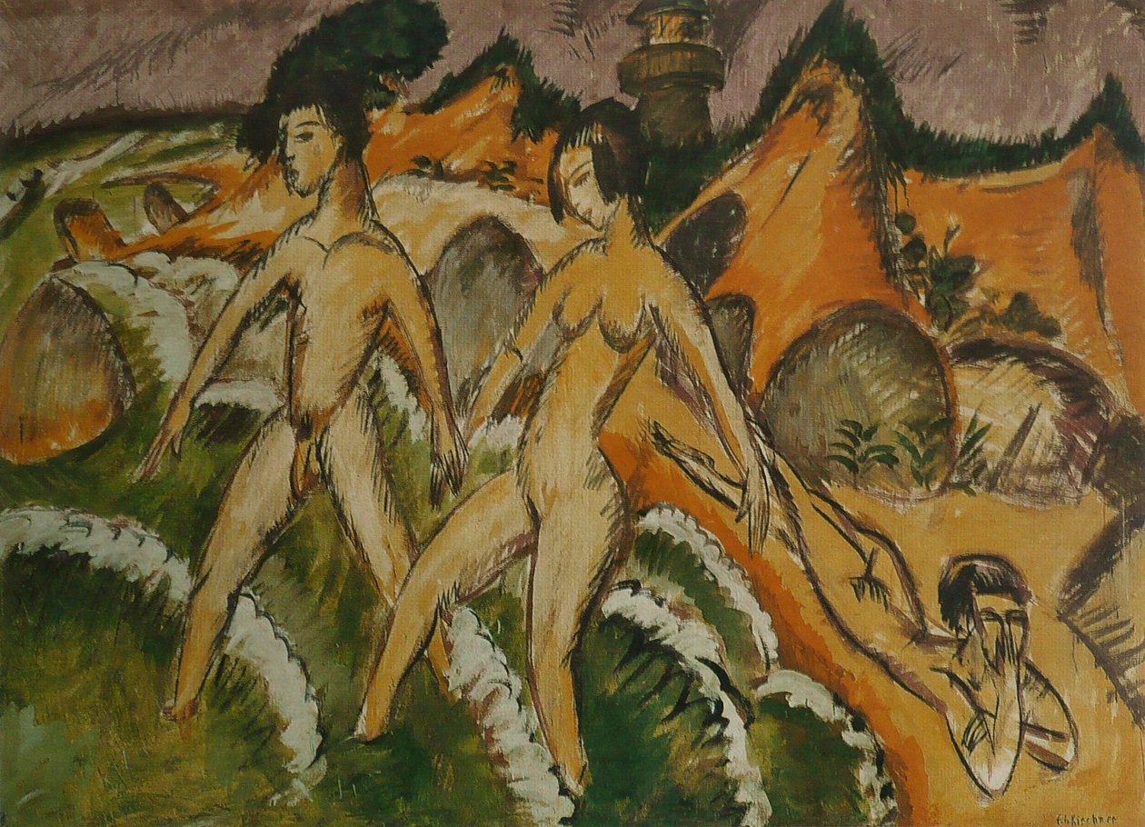 Folk som kommer inn i havet av Ernst Ludwig Kirchner