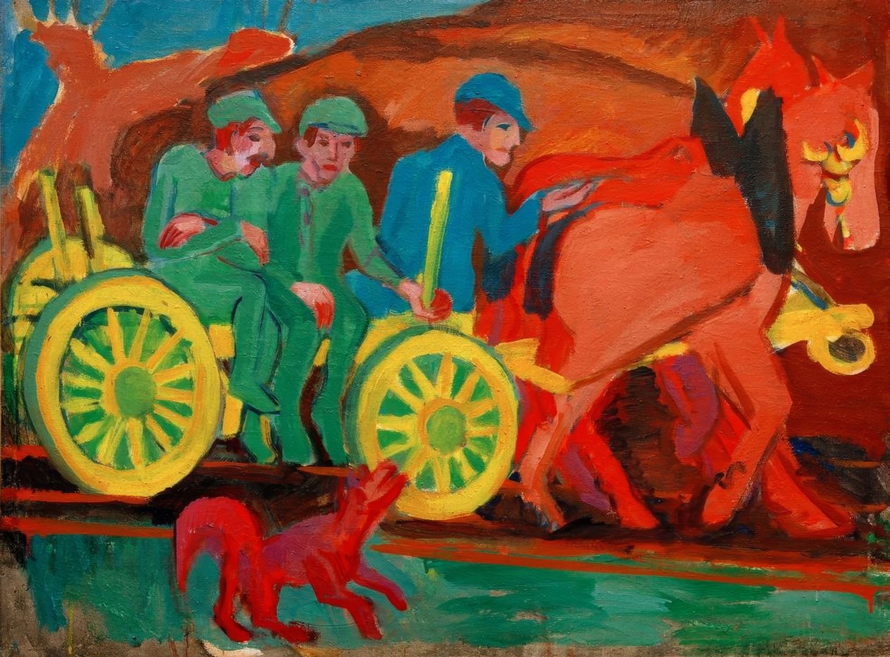 Hestelag med tre bønder av Ernst Ludwig Kirchner
