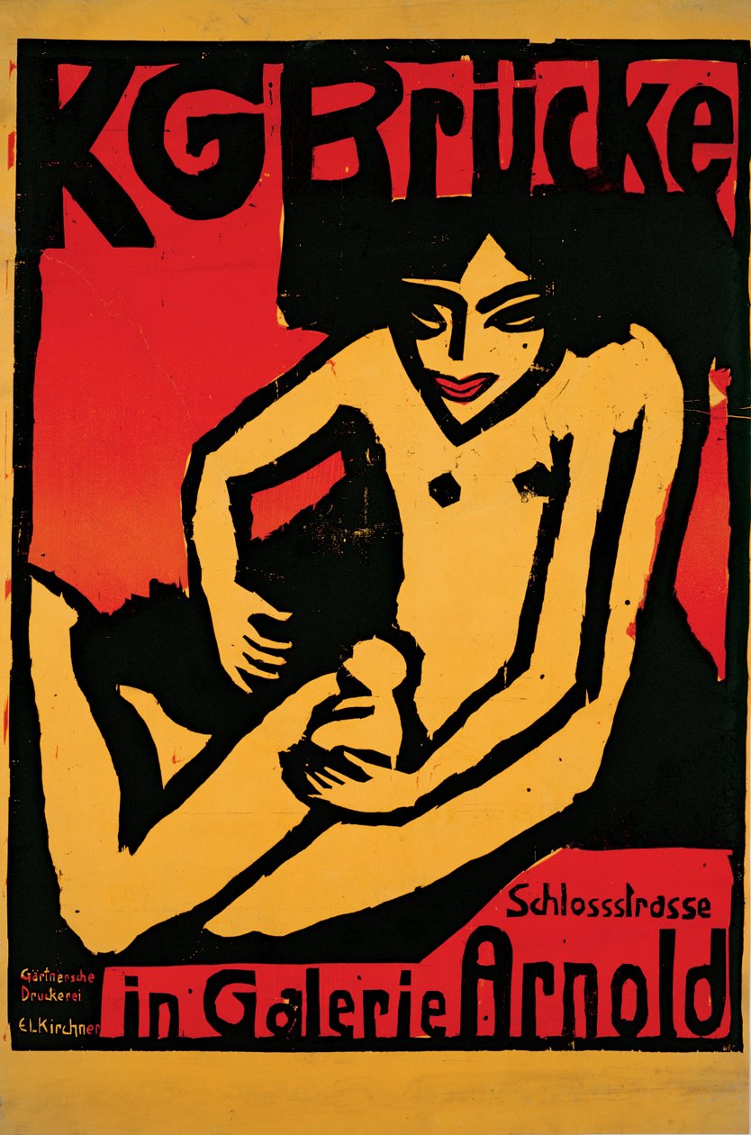 Plakat til utstillingen for kunstnergruppen Die Brücke på Arnold Gallery Dresden av Ernst Ludwig Kirchner