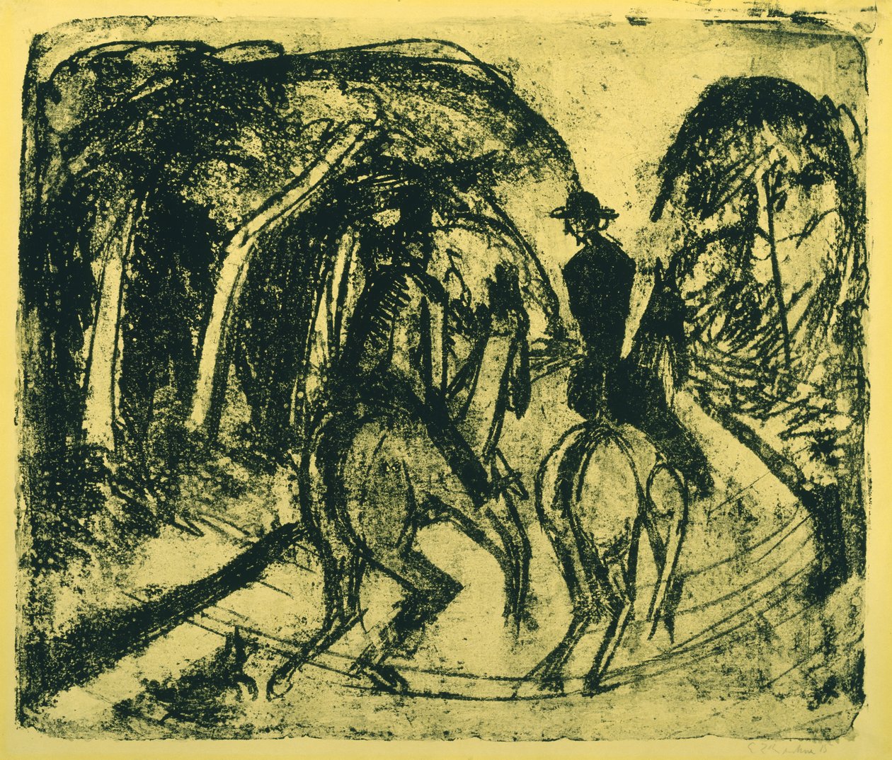 Reiter im Grunewald, 1914 (litho på gult papir) av Ernst Ludwig Kirchner