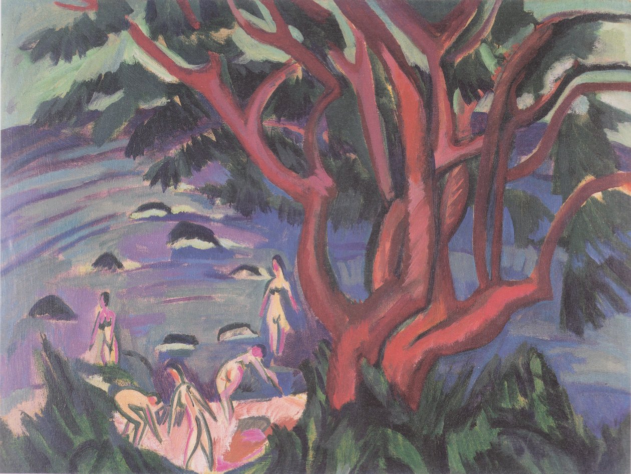 Rødt tre på stranden av Ernst Ludwig Kirchner