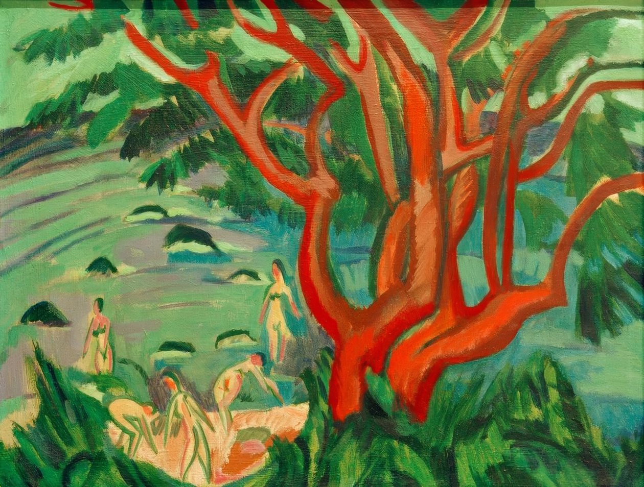 Rødt tre på stranden av Ernst Ludwig Kirchner