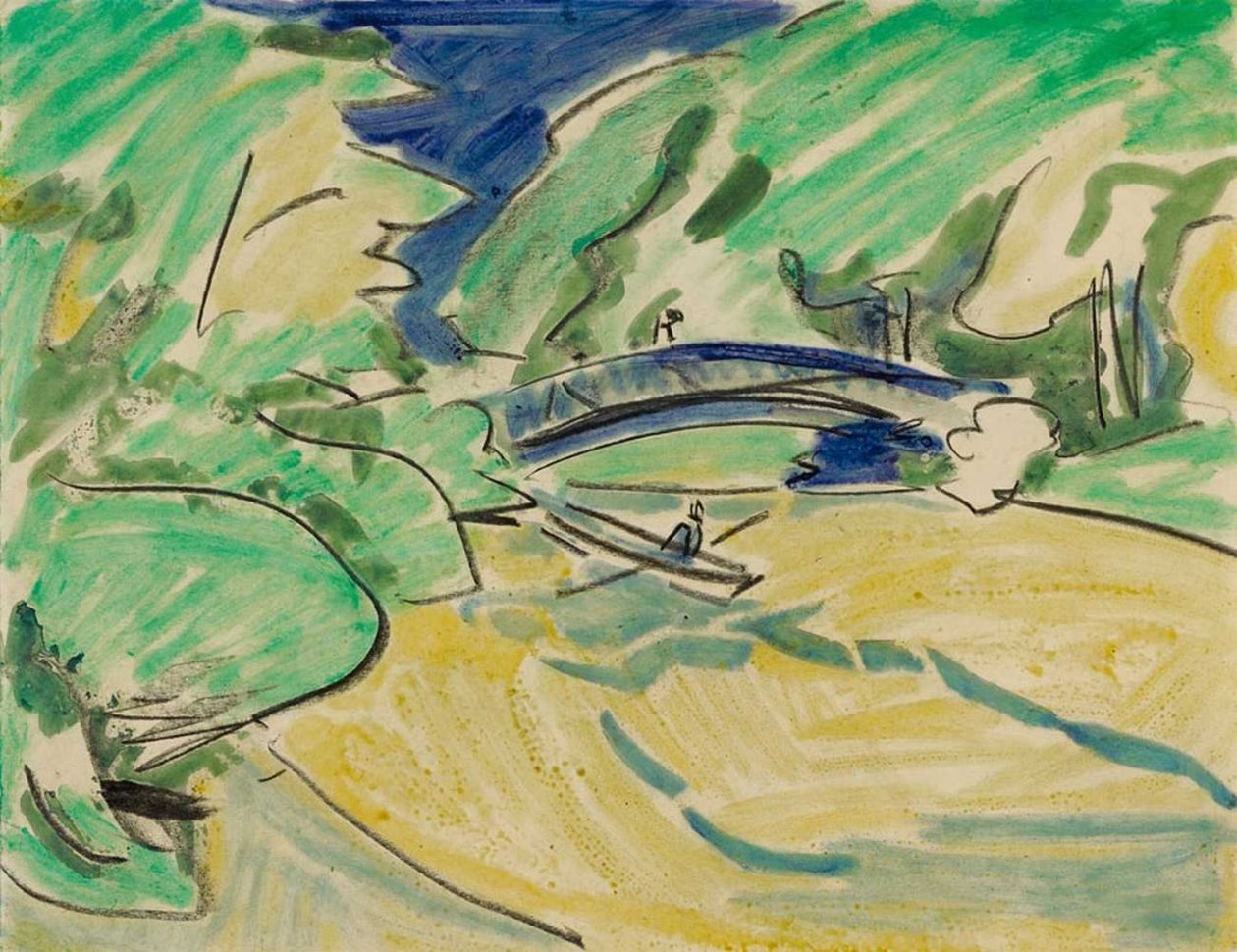 Robåt under broen av Ernst Ludwig Kirchner