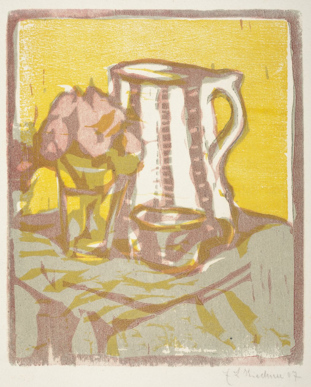 Stilleben med mugge og blomster, 1907 av Ernst Ludwig Kirchner