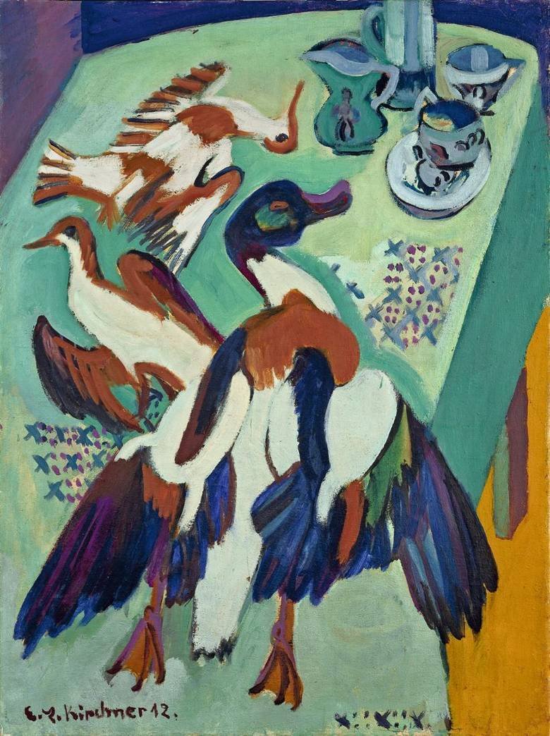 Stilleben med en and og en snipe av Ernst Ludwig Kirchner