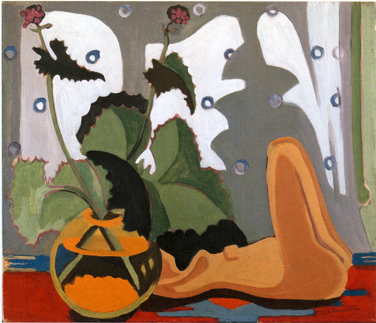 Stilleben med plast foran vinduet av Ernst Ludwig Kirchner
