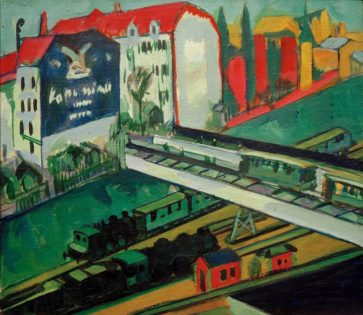 Trikker og tog; Utsikt fra studiovinduet av Ernst Ludwig Kirchner