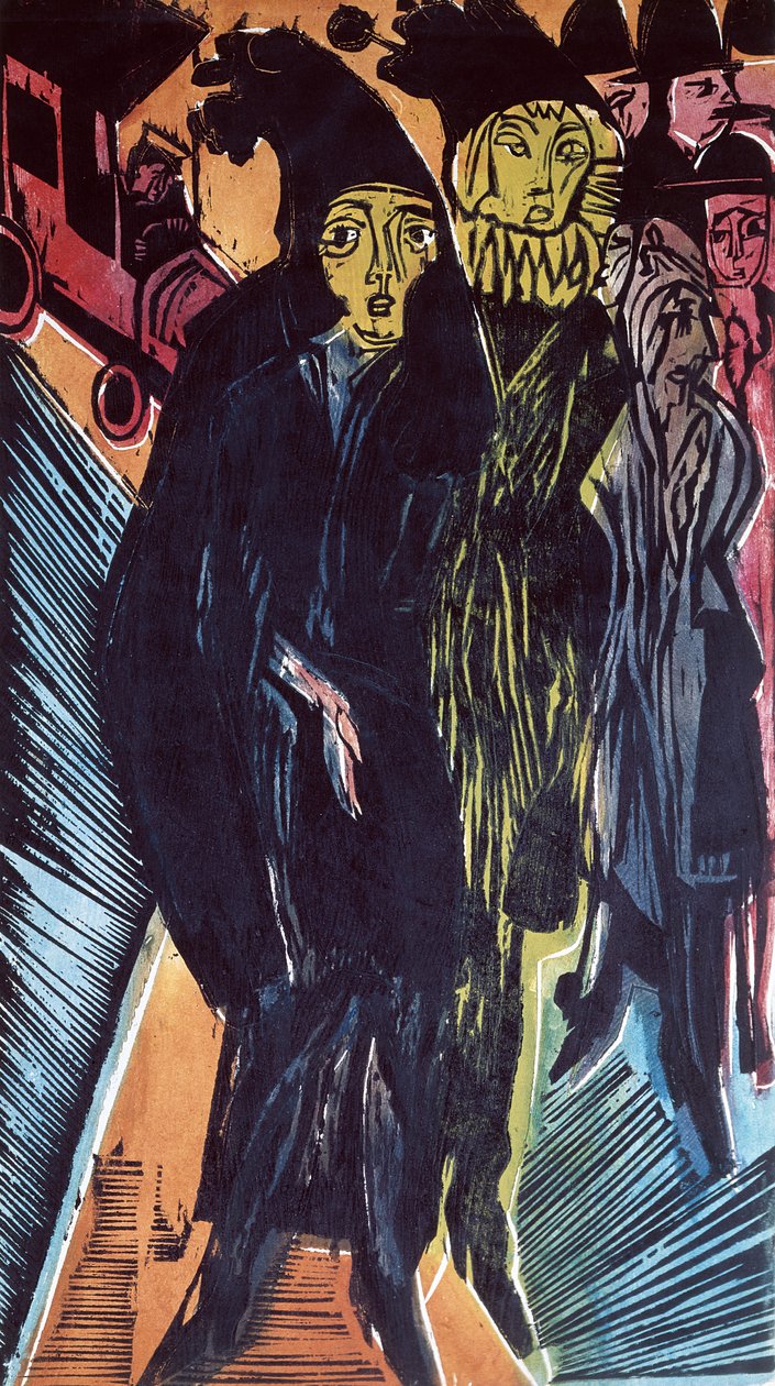 Gatescene (farget lito) 1922 av Ernst Ludwig Kirchner