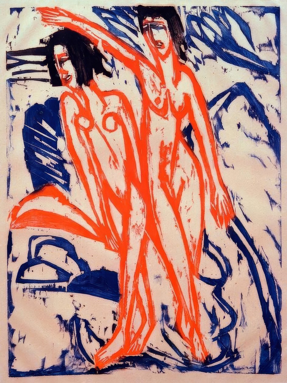 To badende på stranden av Ernst Ludwig Kirchner