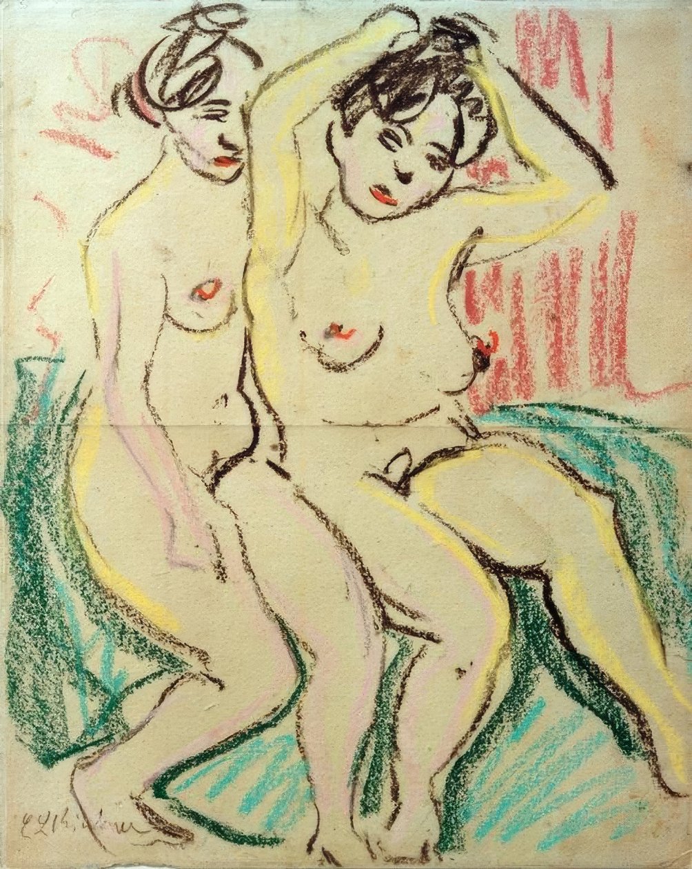 To sittende nakenbilder av Ernst Ludwig Kirchner