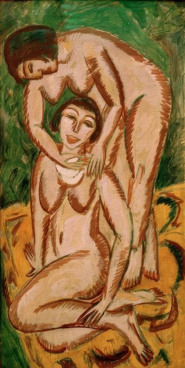 To kvinnelige nakenbilder i portrettformat av Ernst Ludwig Kirchner