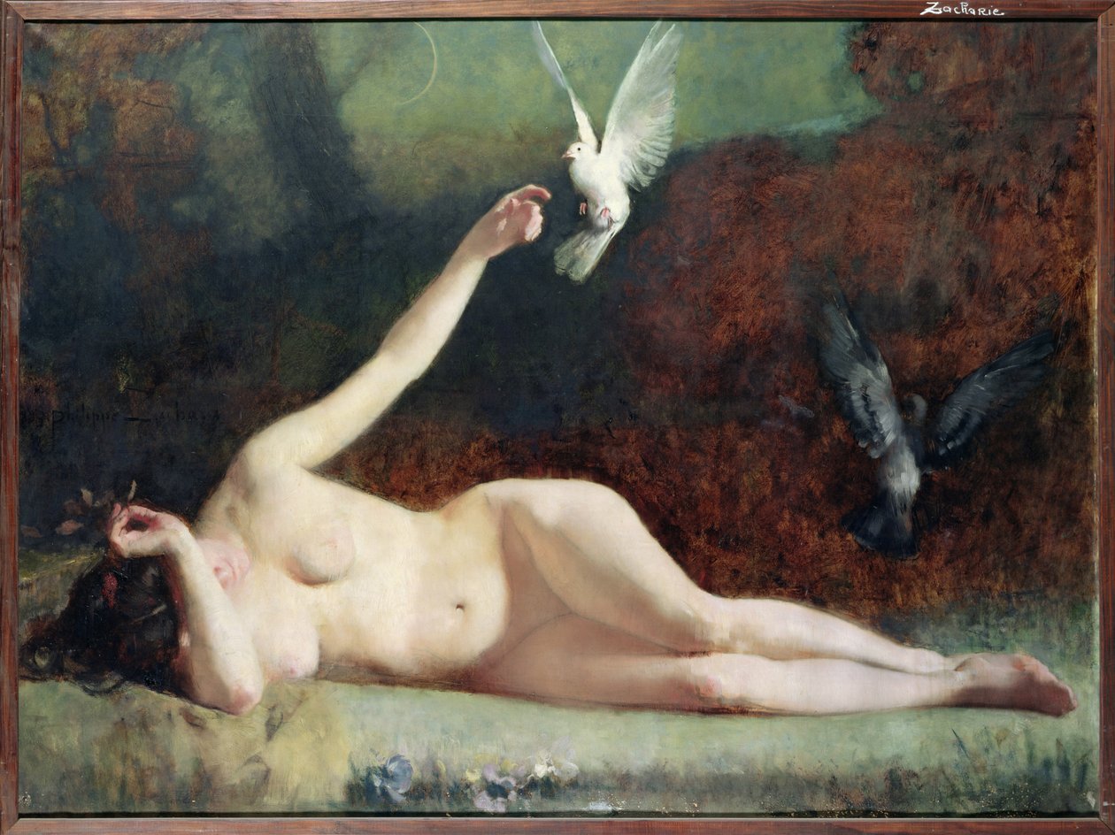 Kvinne med duer, ca. 1883 av Ernst Philippe Zacharie