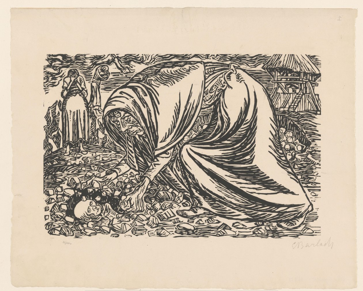 Dødt barn blir gravlagt av Ernst Barlach (signed by artist)