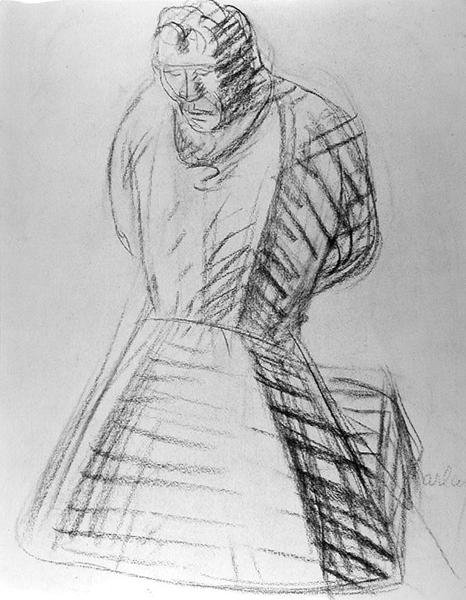 En munk ber (blyant på papir) (s/hvitt bilde) av Ernst Barlach