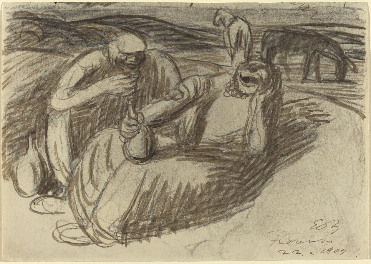 Italienske bønder med vinflasker av Ernst Barlach