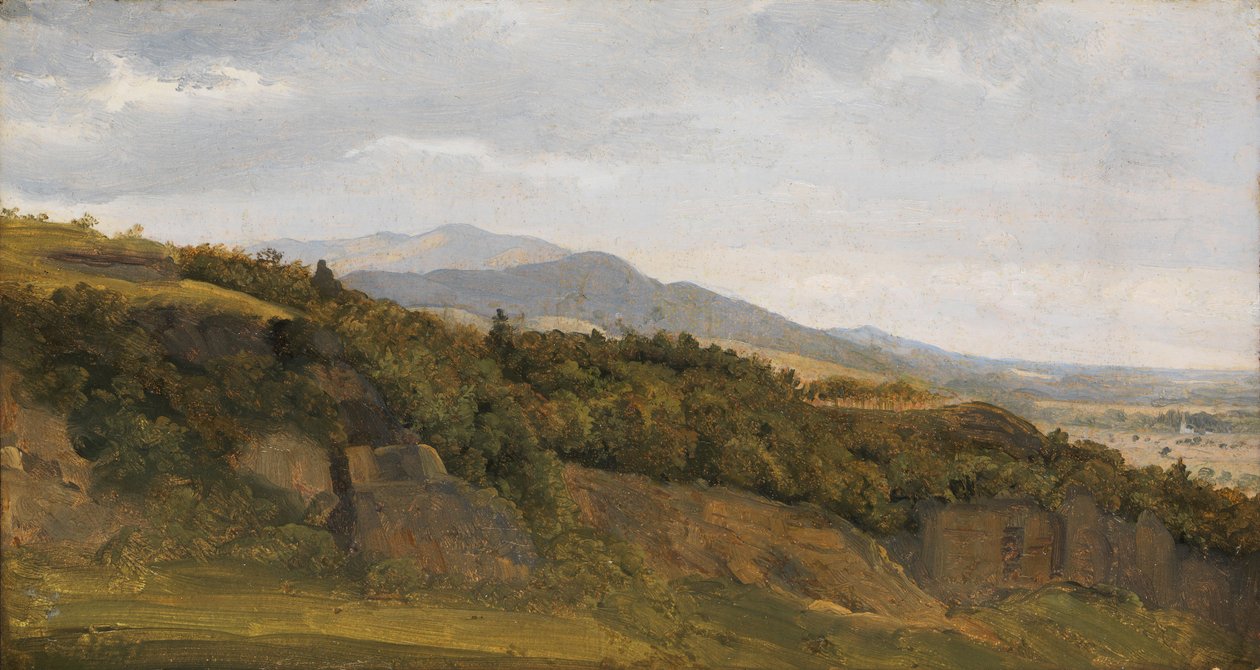 Tysk landskap med utsikt mot en bred dal, ca. 1829-30. av Ernst Christian Frederik Petzholdt