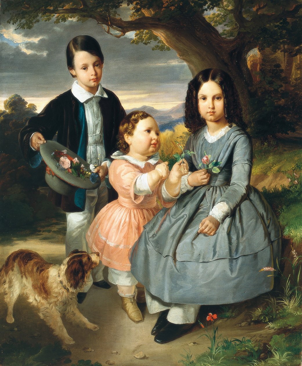 Barnegruppeportrett, av Moser, Ernst Christian (1815-1867). Olje på lerret av Ernst Christian Moser
