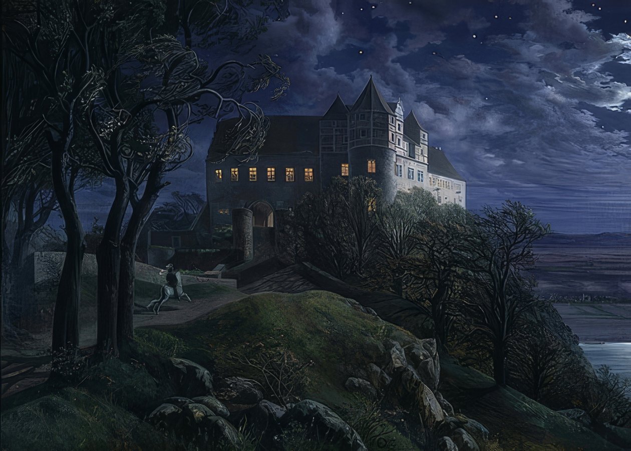 Scharfenberg slott om natten. 1827 av Ernst Ferdinand Oehme