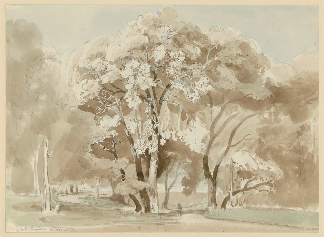Tregruppe i parken ved Villa Borghese i Roma av Ernst Fries