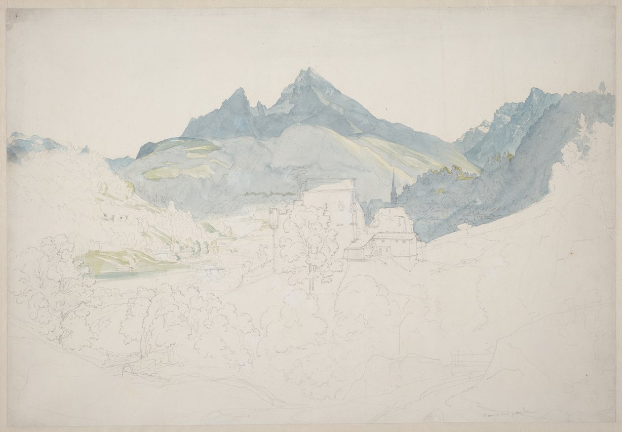Berchtesgaden med Watzmann-toppen i det fjerne av Ernst Fries