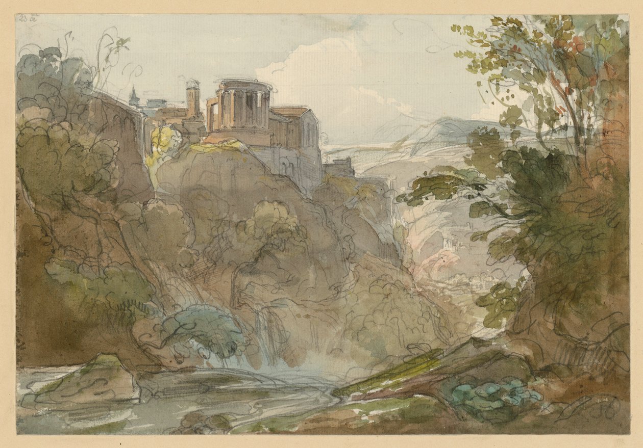 Fjellandskap med Sibyllens tempel i Tivoli av Ernst Fries