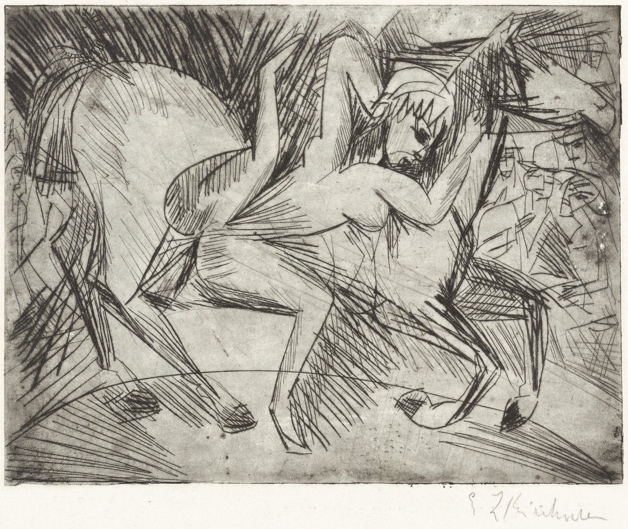 Akrobat på en hest Voltigeuse på hesteryggen, 1913. av Ernst Ludwig Kirchner